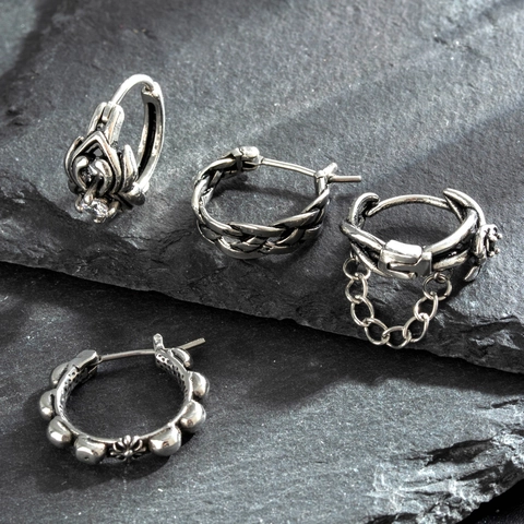 Retro Hoop Oorbellen Titanium Staal Distressed Gothic Punk Stijl Sieraden Voor Heren Dames