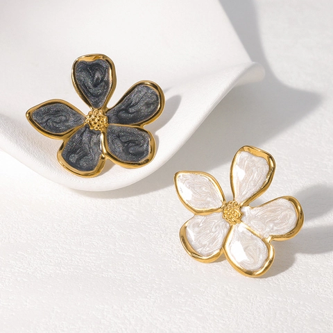 Vintage Bloemen Verstelbare Ring Voor Dames Roestvrij Staal Verguld Emaille Bloemblad Chique Elegant Franse Stijl