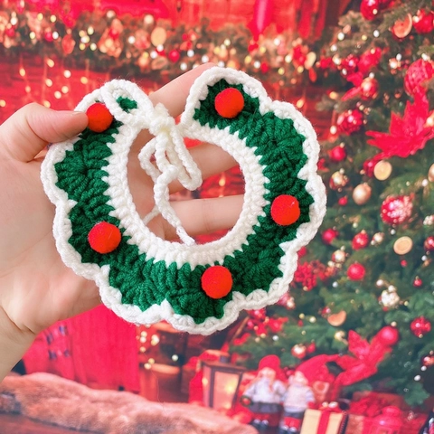 Pet Christmas Collar Scarf Hat Handmade Knitted Adjustable Holiday Costume Accessories For Cats Small Dogs With Bell Santa Reindeer