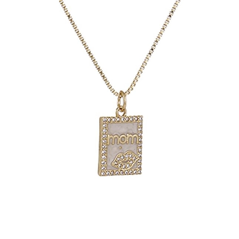 Mama Mom Anhänger Halskette Vergoldetes Kupfer Zirkon Emaille Herz Quadrat Lippen Muttertag Geschenk Für Damen