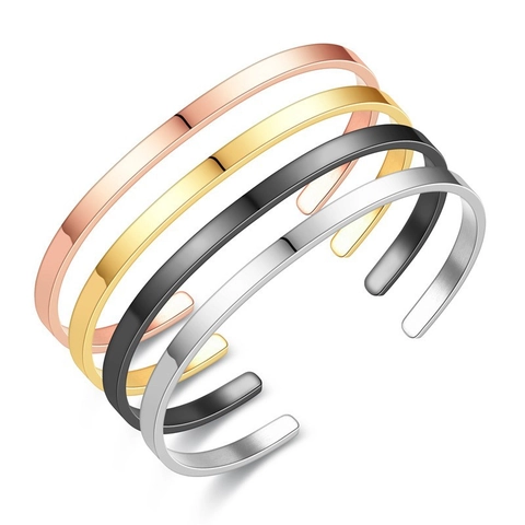 Brazalete Minimalista de Acero Inoxidable Ajustable en Forma de C Pulsera Abierta Dorado Plateado Oro Rosa Negro Arcoíris Pulido Joyería Unisex Regalo