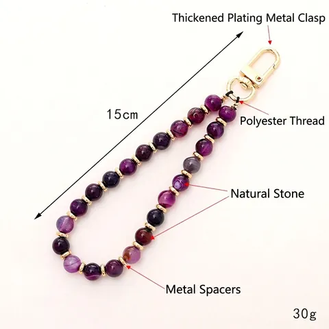 Natural Stone Beaded Phone Charm Agate Tiger Eye Keychain Handcrafted Camera Lanyard Vintage Style Accessory
