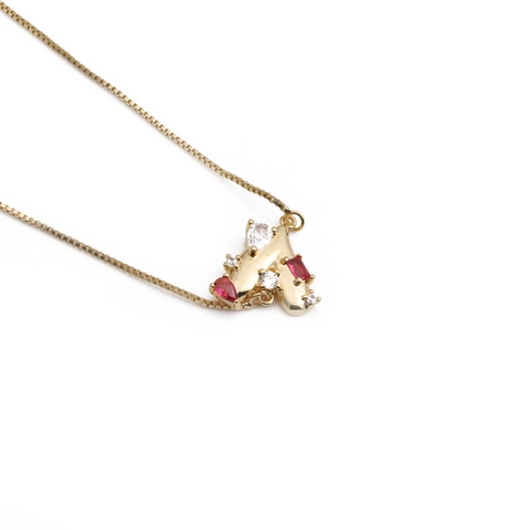 Collana Con Ciondolo Astratto Geometrico Rame Placcato Oro Con Zirconi Rossi E Bianchi Catena A Scatola Fine Per Donna