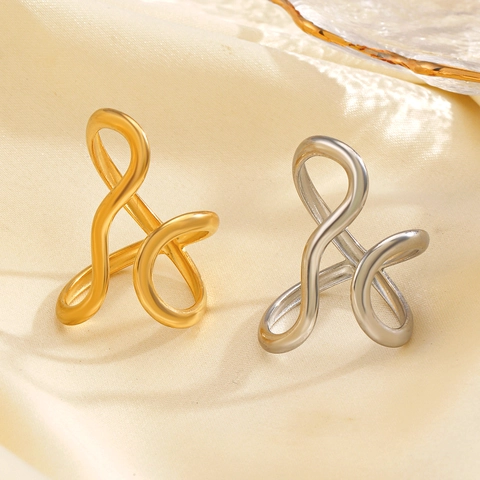 Minimalistische Abstracte Golvende Lijn Open Ring 18K Verguld Roestvrij Staal Geometrische Mode Sieraden Voor Dames