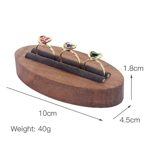 Walnut Wood Ring Display Stand Solid Wood Minimalist Oval Jewelry Holder With Velvet Slot For Desktop Storage Or Prop