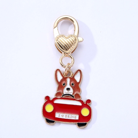 Cartoon Dog Keychain Cute Corgi Teddy Alloy Enamel Animal Bag Pendant Heart Clasp Charm Gift For Women Kids