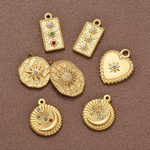 Stainless Steel Charms Pendants 18K Gold Plated Zircon Celestial Star Moon Sun Geometric DIY Jewelry Making Accessories
