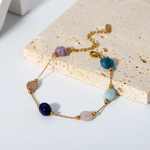 Pulsera Bohemia De Piedras Naturales Acero Inoxidable Chapado En Oro De 18 Quilates Joyería De Piedras Coloridas Irregulares Para Mujer