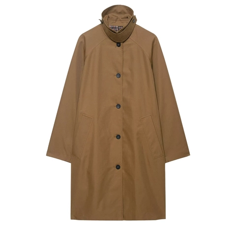 Trench Lungo Cachi Elegante da Donna Con Revers Monopetto Fodera a Quadri Casual Giacca a Vento Sciolta
