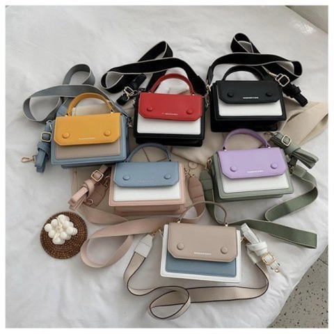 Women Color Block Handbag PU Leather Contrast Stitching Chic Flap Shoulder Crossbody Bag Wide Strap Casual Chic