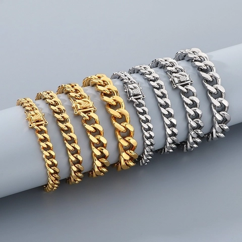 Bracciale Cuban Link Acciaio Inossidabile Lucido Curb Chain Hip Hop Punk Gioielli Da Uomo
