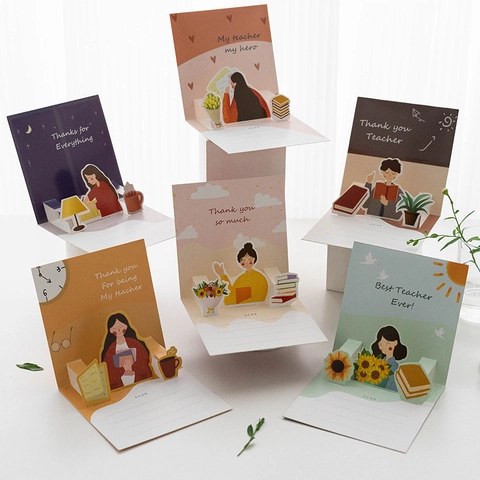 3D Pop-up Thank You Card for Teacher Teacher's Day Gift 3D Illustration Greeting Card with Envelope Sticker Graduation Blessing Cardboard Stationery