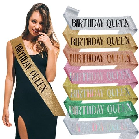 Fascia Glitterata Birthday Queen Donna Accessori Festa di Compleanno Oro Rosa Oro Argento Fascia Cerimoniale per Celebrazione