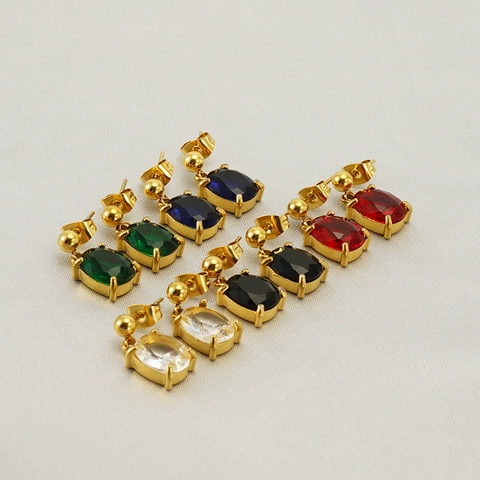 Stainless Steel Oval Cubic Zirconia Drop Earrings For Women Gold Plated Elegant Retro Style Niche Design Jewelry