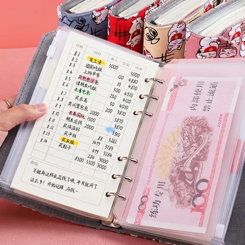 A6 Budget Binder Notizbuch Stoff Glückskatze Muster Geld Organizer Mit Reißverschlusstaschen Und Nachfüllpapier Finanzplaner