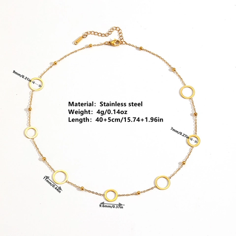 Minimalist Stainless Steel Necklace For Women Golden Hollow Geometric Rings And Small Gold Beads Chic Dainty Jewelry