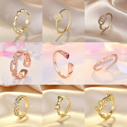 Minimalist Copper Zirconia Double Layer Wave Open Ring For Women Adjustable Rose Gold Silver Color Fashion Finger Jewelry Accessory Gift