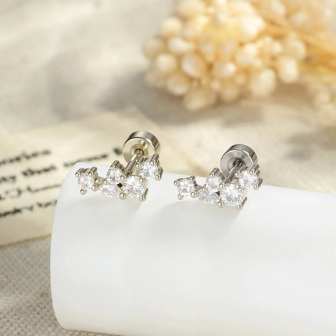 Marquise Zircon Stud De Cartilage D'oreille Acier Titane Cuivre Piercing Dos À Vis Rangée Courbée Bijoux Femmes