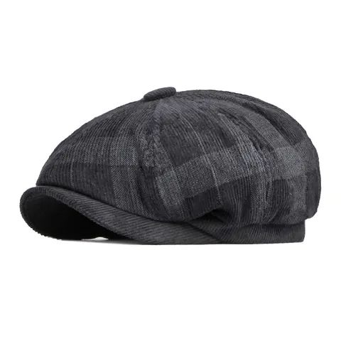 Newsboy Cap Plaid Cotton Corduroy Retro British Style Octagonal Hat For Men Women Autumn Winter Warm Accessory