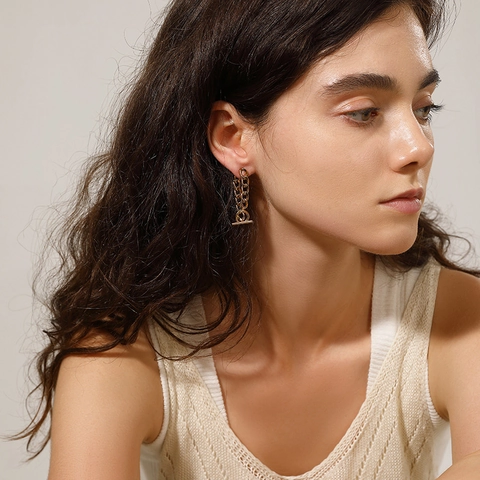 Minimalist 18K Gold Plated 304 Stainless Steel OT Buckle Chain Drop Earrings Simple Fashion Geometric Jewelry For Women