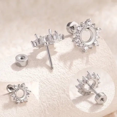 Support De Boucles D'oreilles Flocon De Neige En Acier Titane Base Vide Avec Halo De Zircon DIY Bijoux Dos À Vis