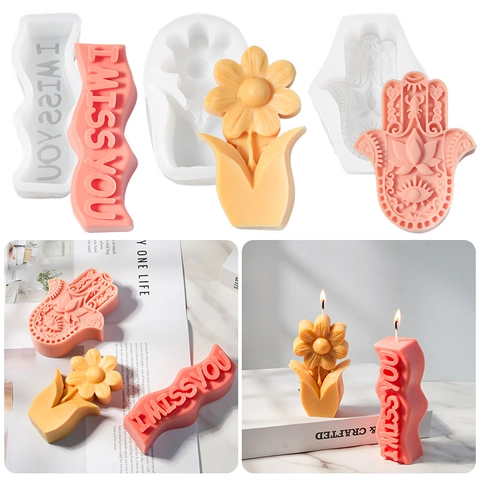 Siliconen Vorm DIY Handgemaakte Kaars Zeep Maken Hamsa Hand Bloem Woord Patroon Ambacht Aromatherapie Was Gips