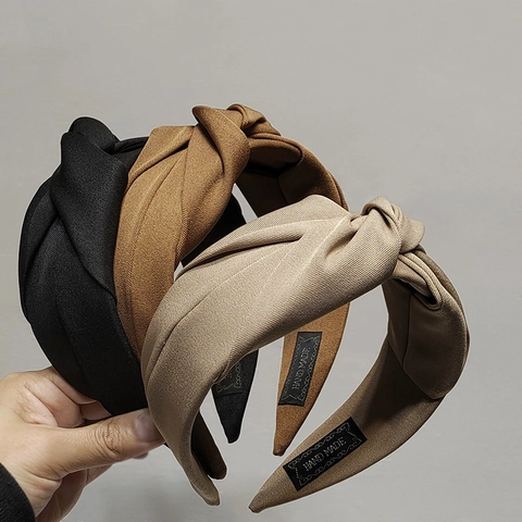 Diadema De Tela De Sarga Vintage Francesa Con Nudo Para Mujer Hecha A Mano Color Sólido Diadema Trenzada Accesorios Para El Cabello