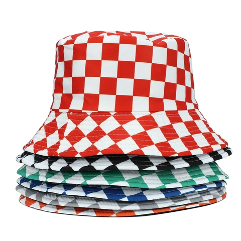 Chapeau Bob À Motif Damier Réversible Acrylique Rétro Protection Solaire Pliable Pour Femmes Hommes Extérieur Loisirs