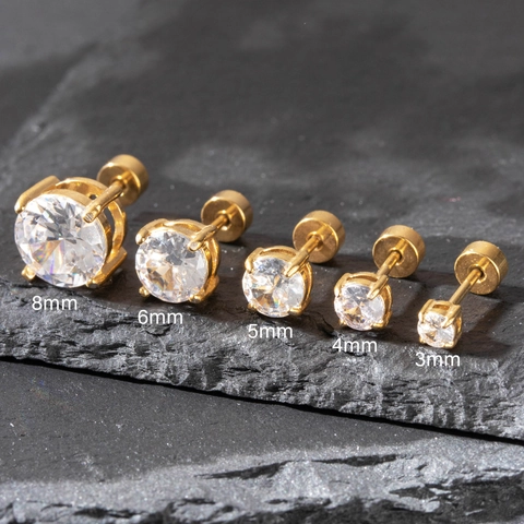 Orecchini Cartilagine Zirconia Cubica Acciaio Inossidabile Chiusura A Vite Tondo Piatto Gioielli Piercing Per Donna Uomo