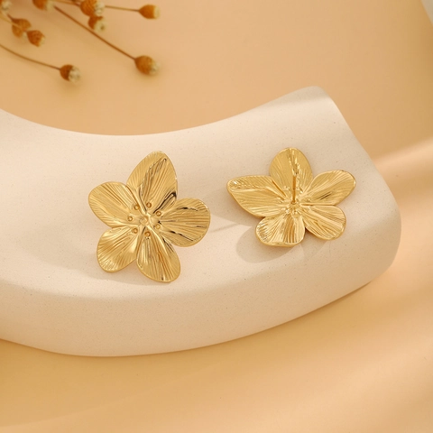 Heart Flower Geometric Earrings 304 Stainless Steel Gold Textured Chunky Statement Jewelry For Women Modern Chic