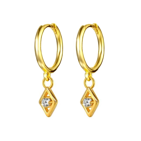 Orecchini a Cerchio in Rame Alla Moda Con Perno in Argento Sterling 925 Pendente a Rombo Geometrico Con Strass Gioielli Donna
