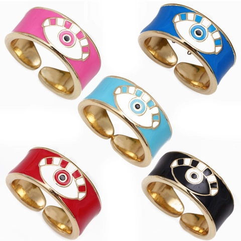 Evil Eye Open Ring Koper Verguld Emaille Verstelbaar Minimalistische Boheemse Creatieve Sieraden