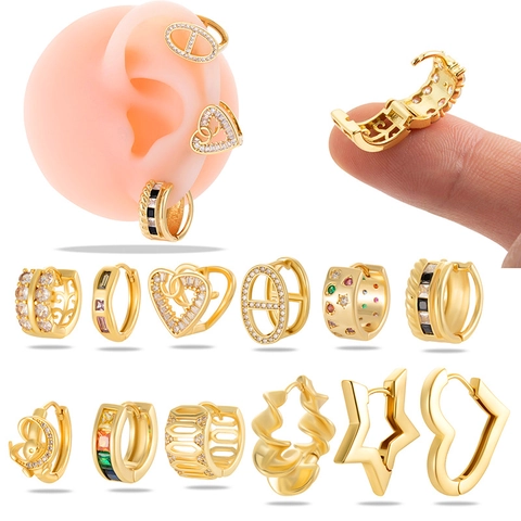 Strass Herz Stern Knorpel Ohrring Reifen Kupfer Vergoldet Piercing Schmuck Für Frauen Mode