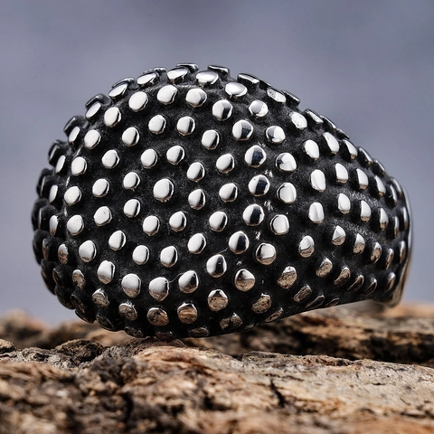 Vintage Punk Edelstahl Ring Mit Punktierter Textur Dome Biker Schmuck Für Herren Retro Industrial Goth Style Finger Band