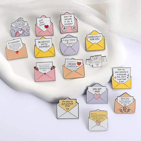 Pin De Esmalte De Sobre De Dibujos Animados Aleación Carta De Amor Cita Broche Lindo Corazón Insignia Para Ropa Mochilas Regalo