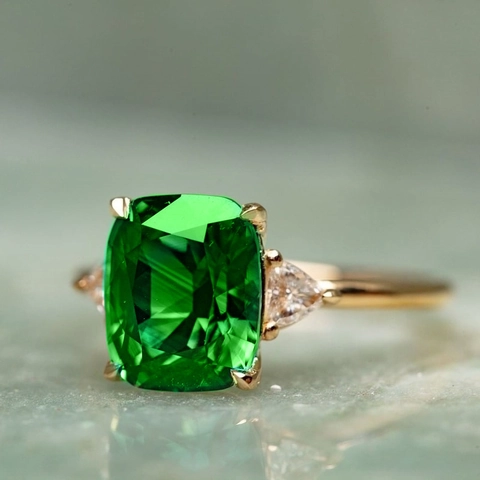 Eleganter Kupfer Zirkonia Ring Für Damen Gold Roségold Plattiert Quadratisch Grün Kissen Schliff Geometrischer Modeschmuck Geschenk
