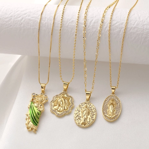 Religiöse Jungfrau Maria Saint Jude Tadeo Anhänger Halskette 18K Vergoldetes Kupfer Zirkonia Emaille Unisex Christlicher Schmuck