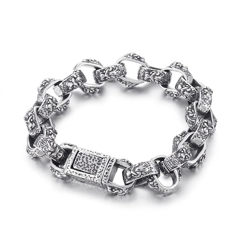 Heren Armband 316L Roestvrij Staal Retro Leeuwenkop Reliëf Gehamerde Textuur Sluiting Punk Gotisch Sieraden