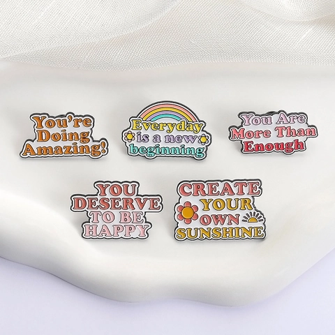 Inspirational Quote Enamel Pin Zinc Alloy Metal Badge Motivational Slogan Brooch For Clothing Backpack Decoration Cartoon Style