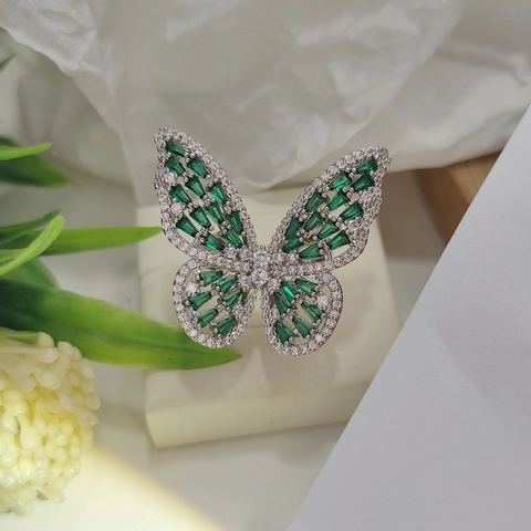 Lussuoso Anello Aperto a Farfalla in Rame per Donna Elegante Anello Regolabile Intarsiato con Zirconia Gioielli da Festa