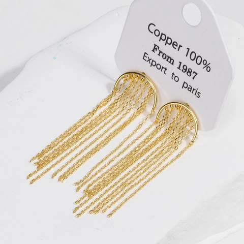 Tassel Drop Ohrringe Kupfer 18K Vergoldet Lange Multi Kette Fransen Halbkreis Hängen Schmuck Für Damen