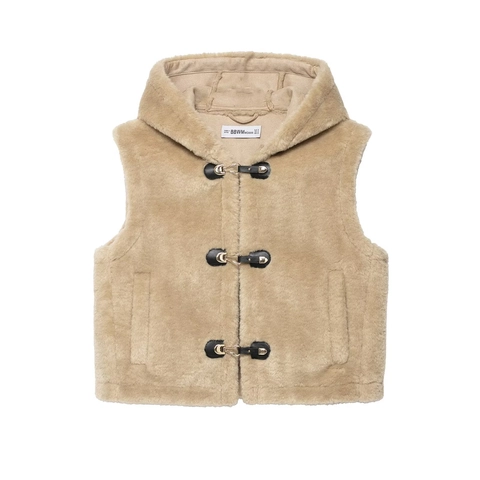 Chaleco Con Capucha Para Mujer Piel Sintética Hebilla De Cuero Color Sólido Cálido Invierno