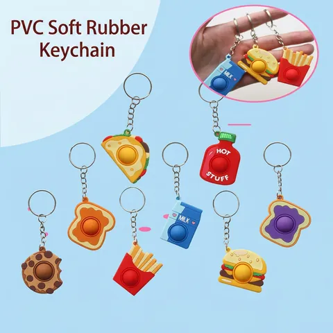 Food Fidget Pop It Spielzeug Schlüsselanhänger Silikon Sensorisches Stressabbau Tasche Anhänger Hamburger Pommes Keks Form