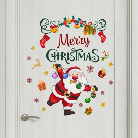 Christmas Wall Stickers Santa Claus Reindeer Snowflake Star Merry Christmas PVC Removable Self Adhesive For Window Door