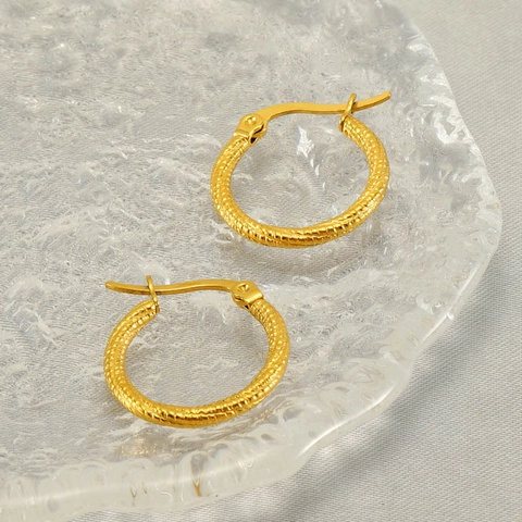 Vintage Stainless Steel Spiral Texture Hoop Earrings Gold Plated Twisted Round Fashion Jewelry For Women