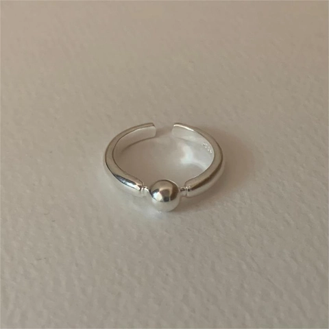 Anello Aperto In Argento Sterling 925 Minimalista Perlina Rotonda Gioielli Regolabili Moda Stile Coreano