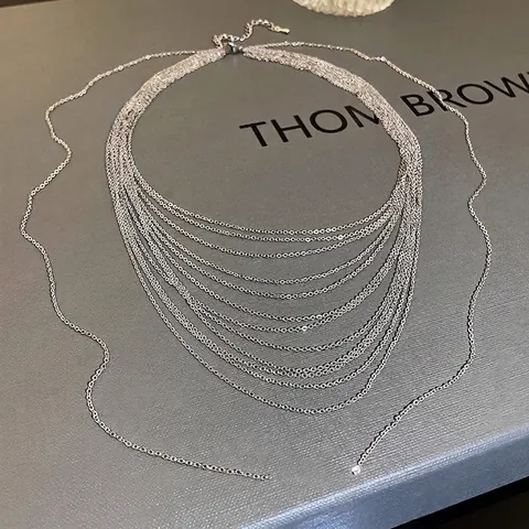 Multi Layer Chain Necklace Silver Color Copper Geometric Minimalist Fashion Jewelry For Women Elegant Trendy Accessory