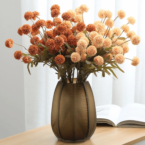 Artificial Dandelion Flower Bundle Satin Pom-pom Ball Chrysanthemum Faux Plants For Home Wedding Table Office Decoration