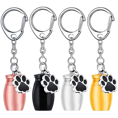 Zinc Alloy Pet Cremation Urn Keychain Cylinder Ashes Keepsake Memorial Jewelry With Paw Print Charm For Dog Cat Memory