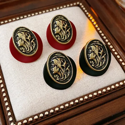 Boucles D Oreilles Vintage À Relief De Portrait En Camée Avec Tige En Argent Alliage Résine Bijoux Rétro Pour Femmes